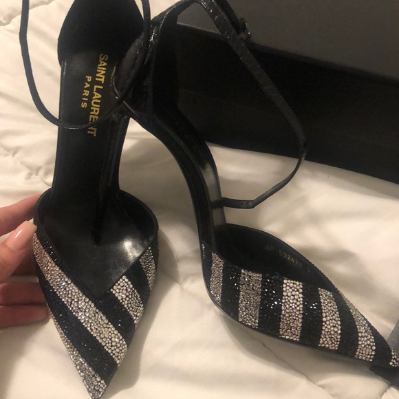 Saint Laurent Shoes - UNWORN Saint Laurent Zoe Crystal Stripe Pump
